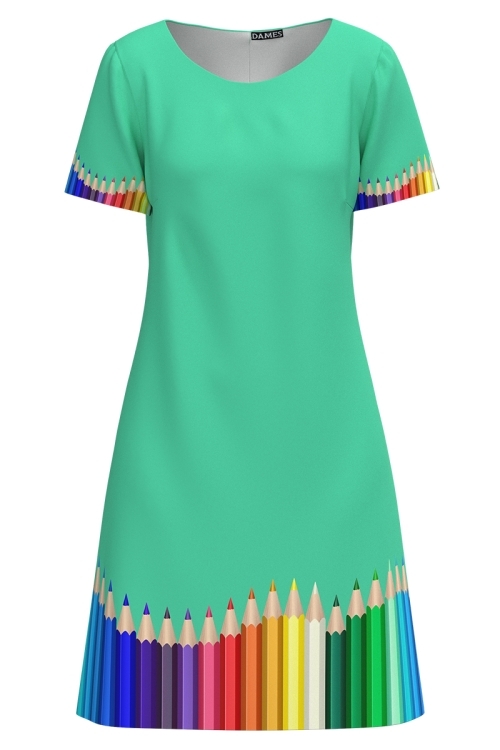 Rochie vernil casual de vara cu maneca scurta Creioane colorate