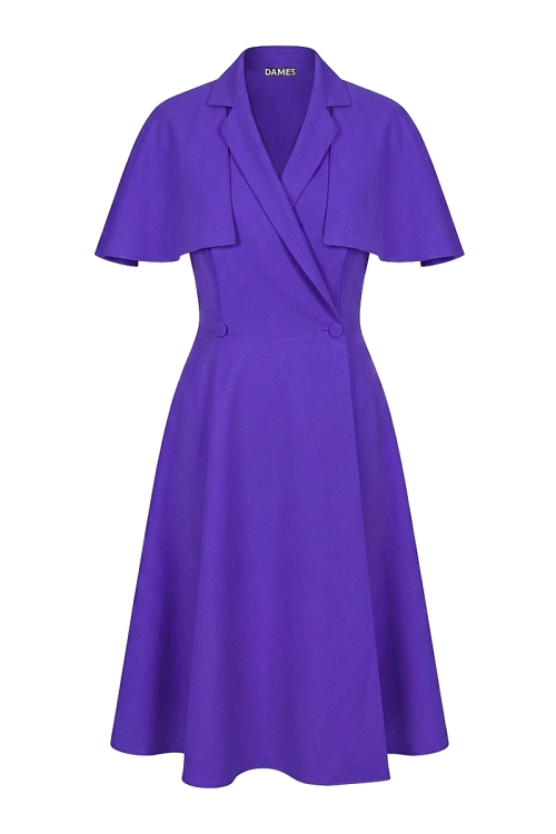 Rochie violet din vascoza premium cu pelerina detasabila si bust petrecut