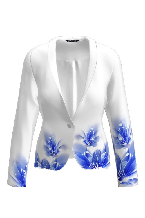 Sacou alb cambrat imprimat floare albastra CMD2055 - Img 2