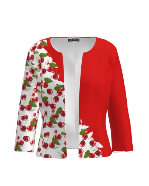 Sacou alb rosu cambrat imprimat cu model Cirese CMD2791