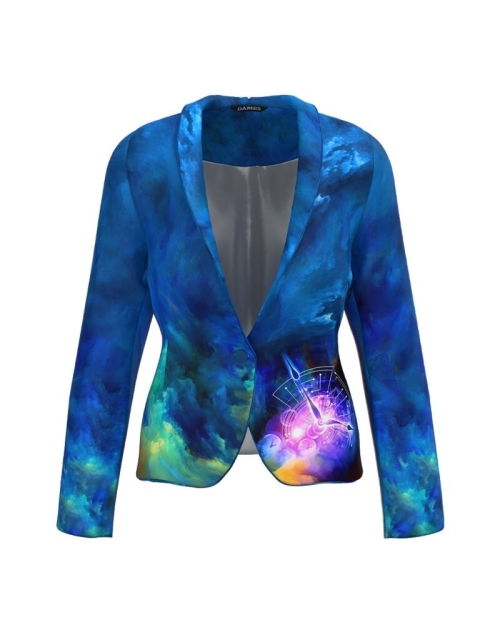 Sacou albastru cambrat imprimat cu model Ceas CMD4947
