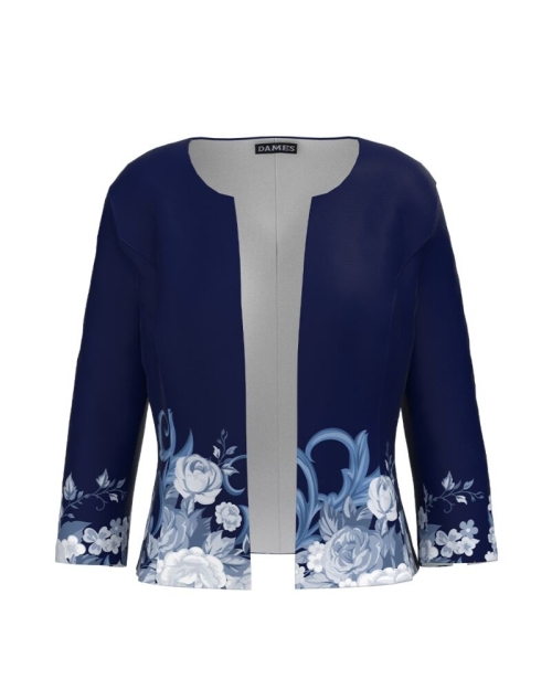 Sacou bleumarin cambrat imprimat cu model floral CMD3018