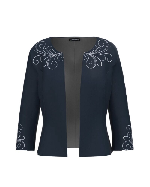 Sacou bleumarin cambrat imprimat cu model floral CMD3332