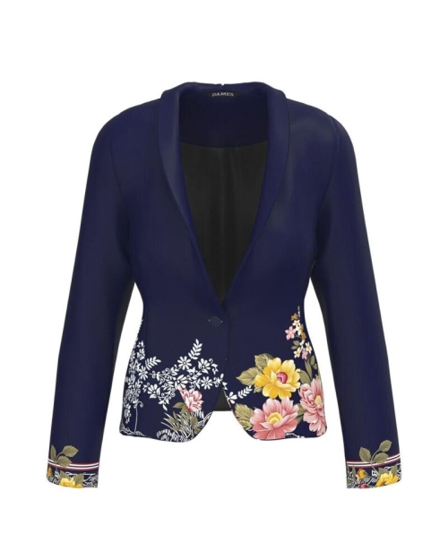 Sacou bleumarin cambrat imprimat cu model floral CMD4068