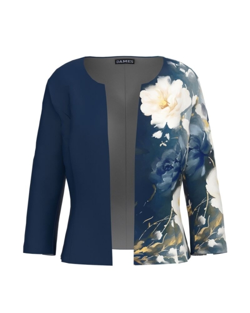 Sacou bleumarin cambrat imprimat cu model Floral CMD4182