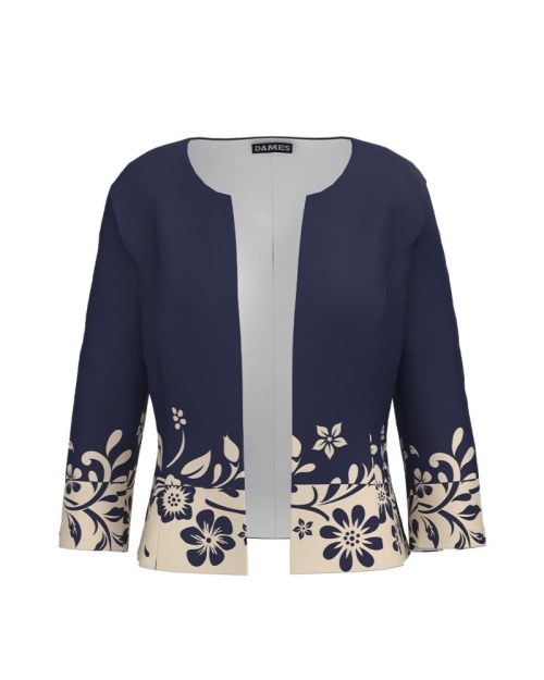 Sacou bleumarin cambrat imprimat cu model floral CMD4324