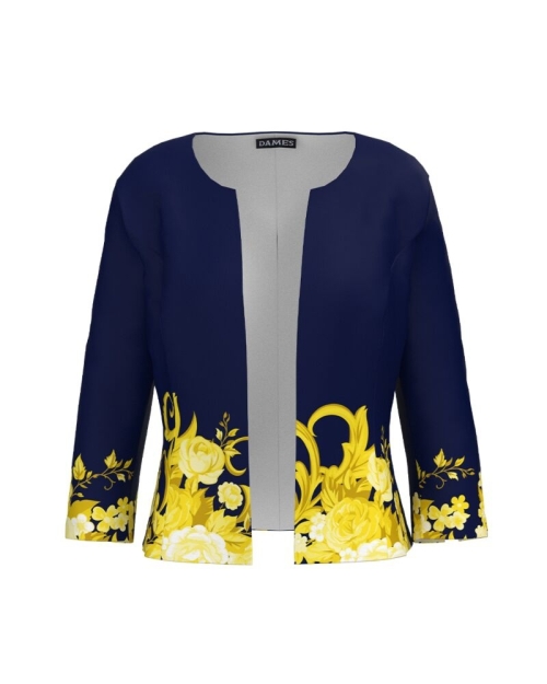 Sacou bleumarin cambrat imprimat cu model floral CMD4799