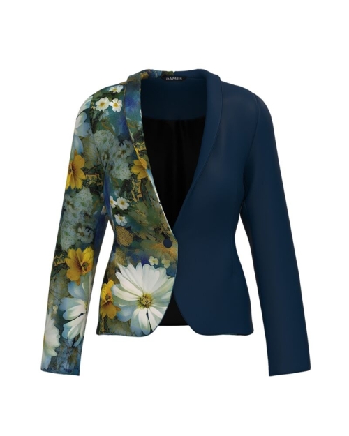 Sacou bleumarin cambrat imprimat cu model floral