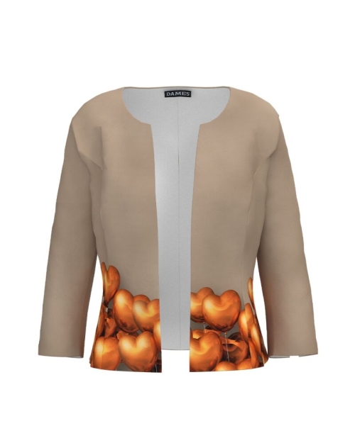 Sacou cafeniu cambrat imprimat cu model Inimi CMD4287