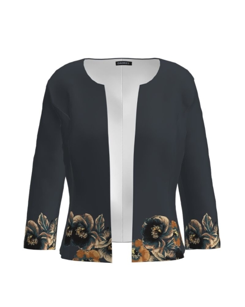 Sacou cambrat antracit imprimat cu model floral CMD1269