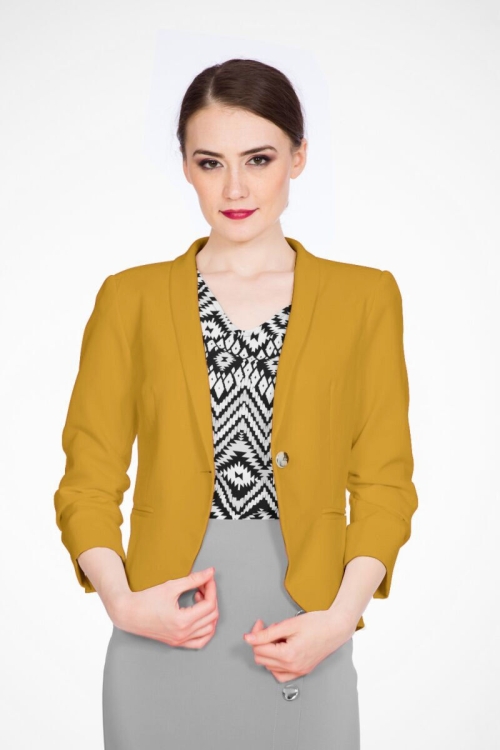 Sacou casual ocru cu maneci crete M162O
