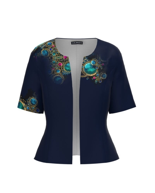Sacou de vara cu maneca scurta bleumarin imprimat cu accente turcoaz CMD2742