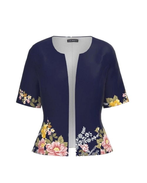Sacou de vara cu maneca scurta bleumarin imprimat cu model floral CMD2752