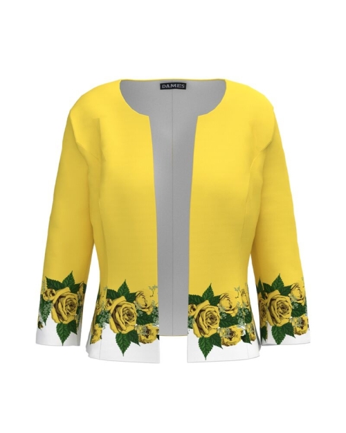 Sacou galben cambrat imprimat cu model Trandafiri CMD3892