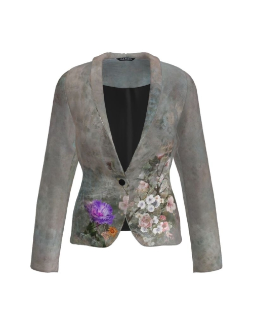 Sacou gri cambrat imprimat cu model floral CMD1142