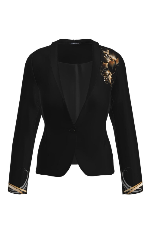 Sacou negru cambrat imprimat Crini CMD1337 - Img 2