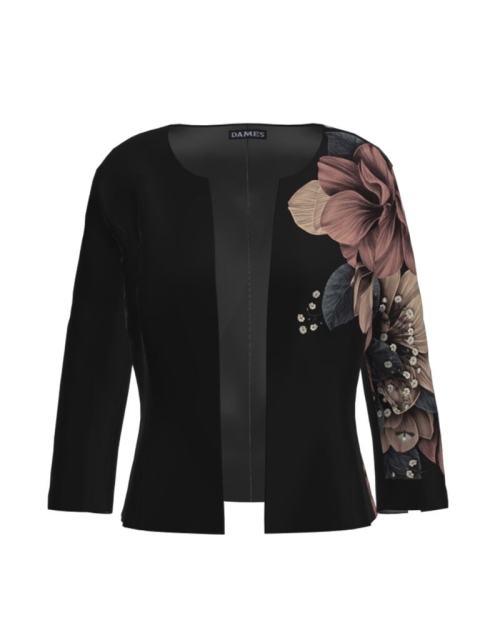 Sacou negru cambrat imprimat cu model floral CMD2678