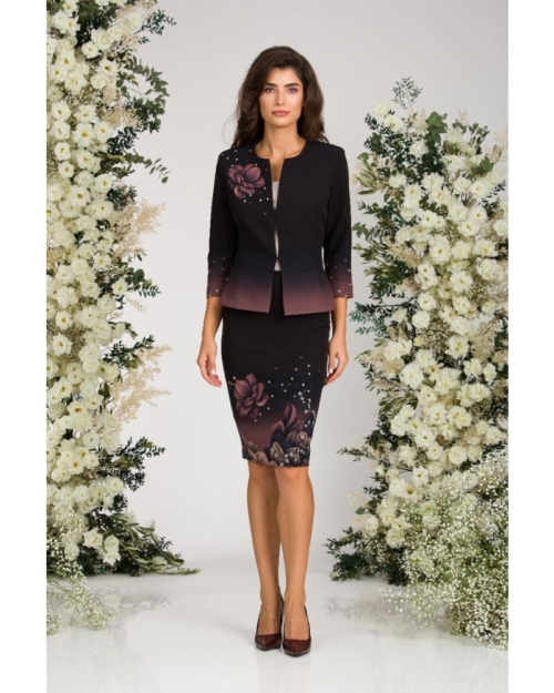 Sacou negru cambrat imprimat cu model floral CMD2680 - Img 2