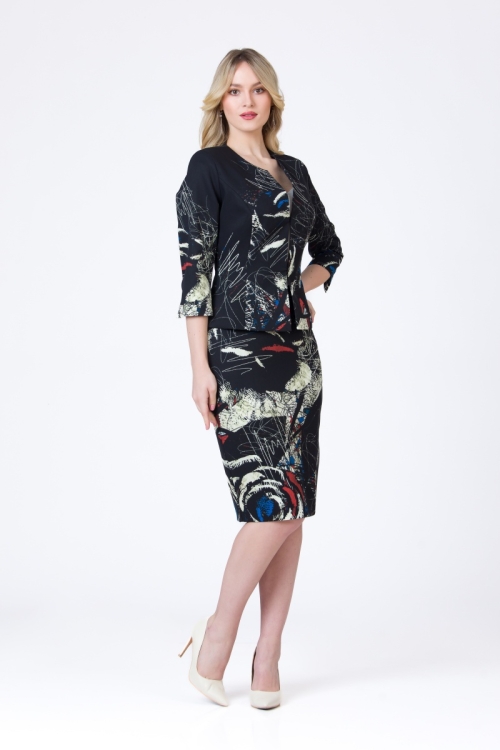Sacou negru cambrat imprimat multicolor AW24 - Img 2