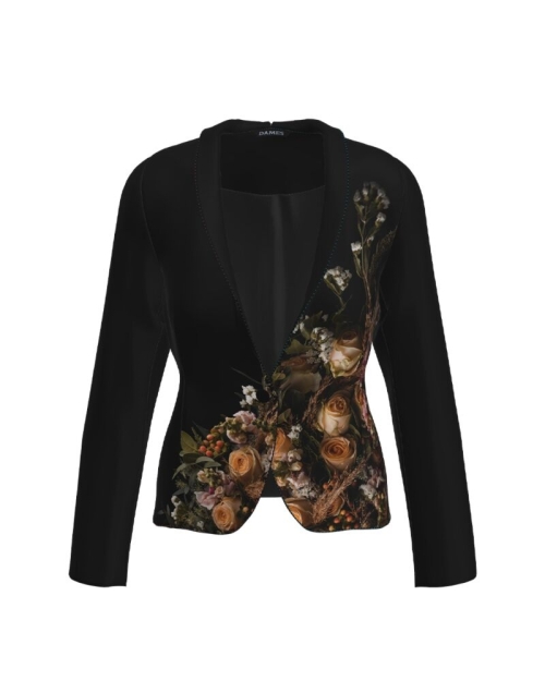 Sacou negru cambrat imprimat trandafiri CMD1232 - Img 1