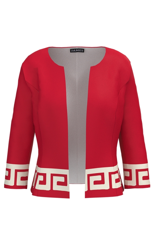 Sacou rosu cambrat imprimat cu model Aztec