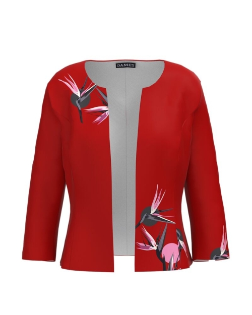 Sacou rosu cambrat imprimat cu model floral CMD3069