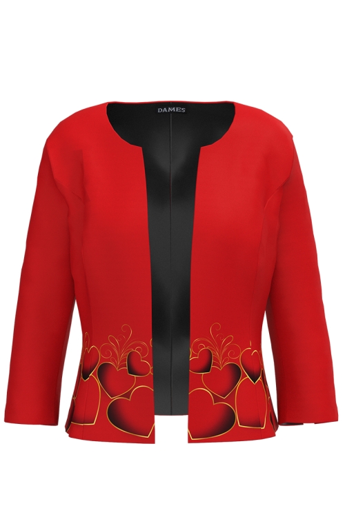 Sacou rosu cambrat imprimat cu model Inimi SS25