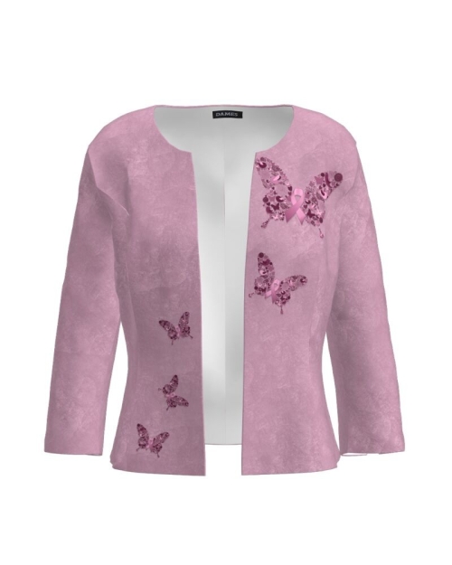 Sacou roz cambrat imprimat cu model Fluturi CMD2517