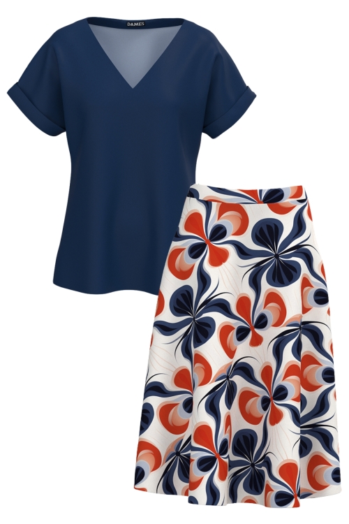 Set dama bluza maneca raglan si fusta clos