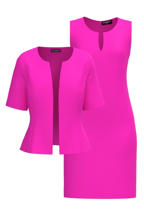 Set dama cu rochie si sacou fucsia