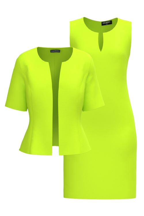 Set dama cu rochie si sacou galben neon