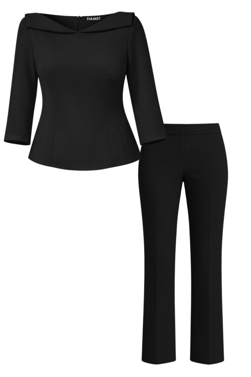 Set dama premium bluza neagra si pantalon drept negru