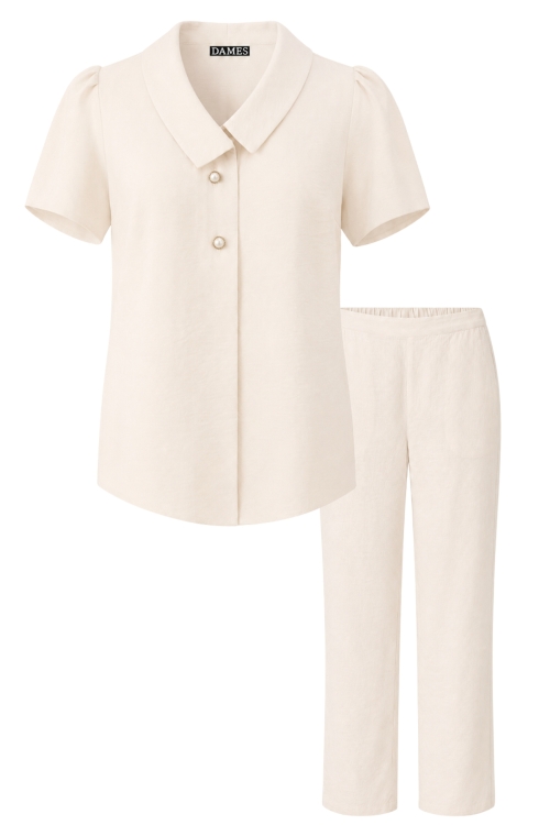 Set din vascoza pantalon drept si bluza crem