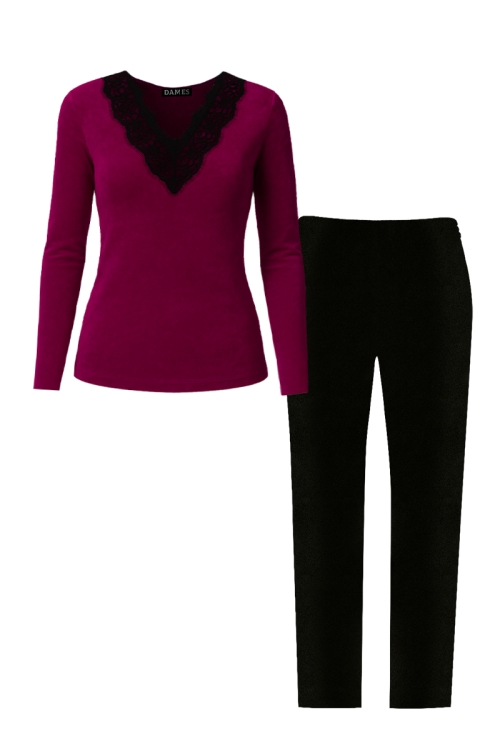 Tinuta de casa din catifea fucsia negru