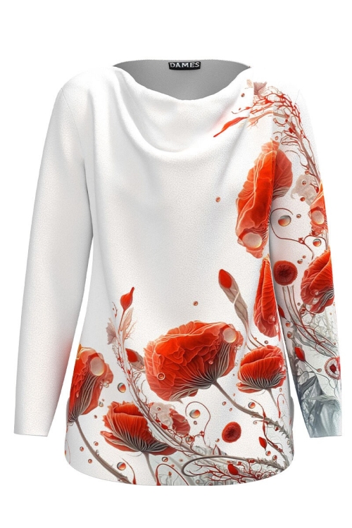 Bluza alba din catifea cu imprimeu Maci CMD4201