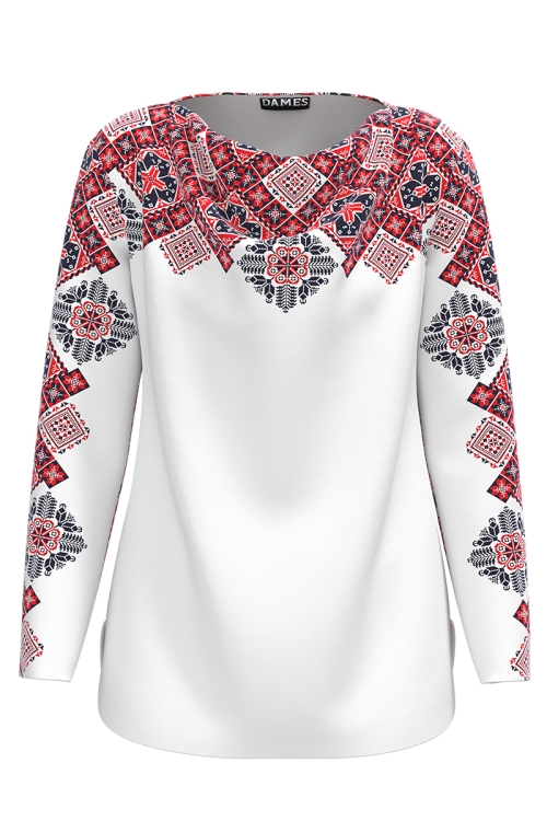 Bluza alba din catifea cu imprimeu traditional SS25