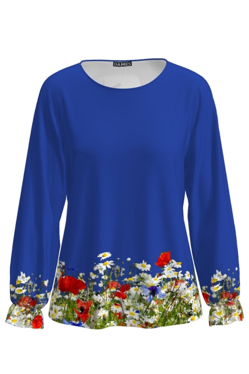 Bluza albastra imprimata digital Flori de camp CMD697 - Img 2