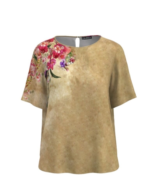 Bluza bej de vara cu maneca scurta si imprimeu floral CMD760 - Img 7