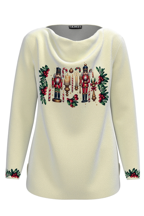 Bluza bej din catifea cu imprimeu Spargatorul de nuci AW24