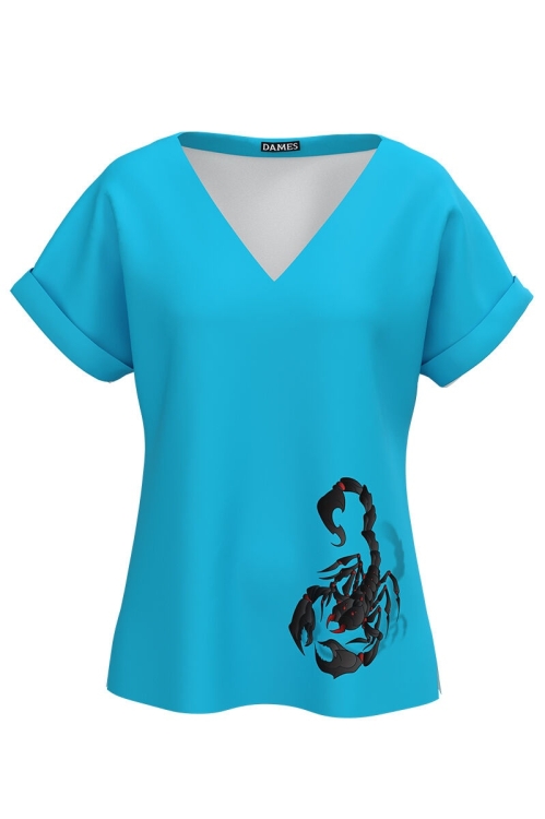 Bluza bleu de vara cu maneca raglan imprimata Scorpion CMD4300 - Img 2