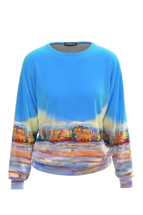 Bluza bleu tip hanorac din catifea CMD426 - Img 3