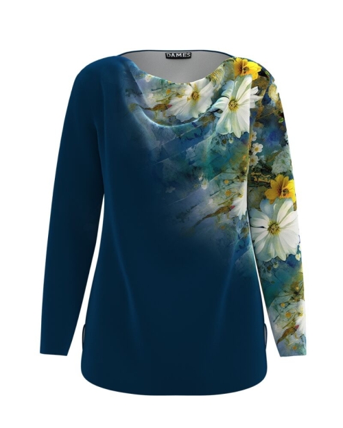 Bluza bleumarin din catifea cu imprimeu floral