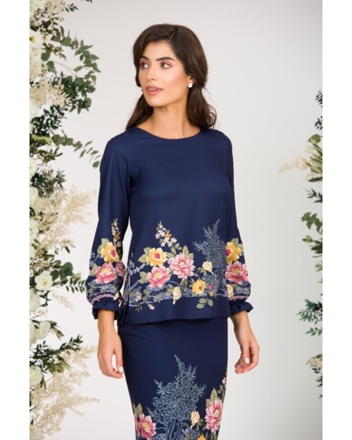 Bluza bleumarin imprimata cu model floral CMD3178 - Img 2