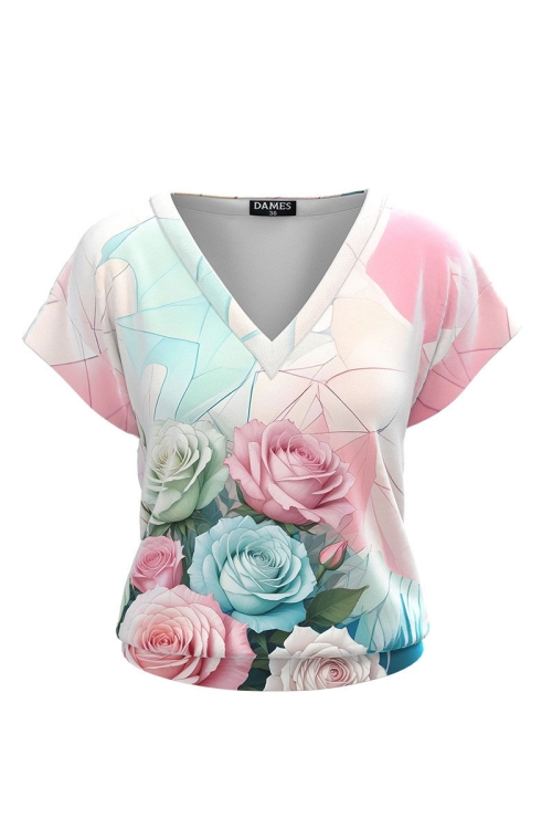 Bluza din catifea cu decolteu in V imprimata floral SS24 - Img 2