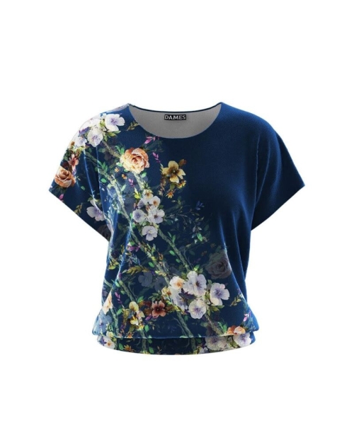 Bluza din catifea cu imprimeu floral si maneca scurta CMD668
