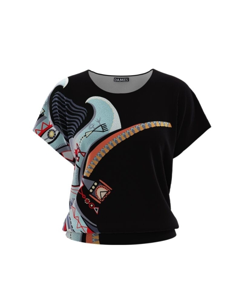 Bluza din catifea cu imprimeu multicolor si maneca scurta CMD678 - Img 1