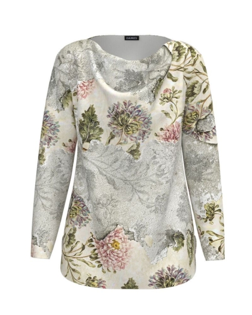 Bluza din catifea in nuante de gri imprimat cu model floral CMD1299