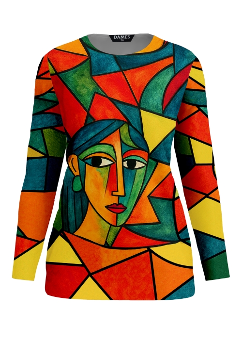 Bluza din catifea pufoasa multicolora cu maneca lunga Picassela