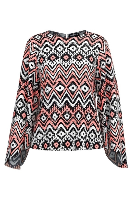 Bluza eleganta cu maneca lunga si imprimeu geometric SS25