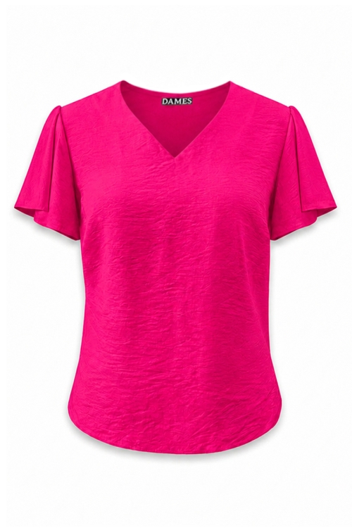 Bluza fucsia din vascoza decolteu in V si maneci despicate